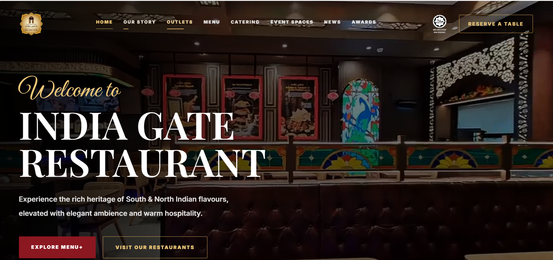 India Gate restaurant website tablet preview